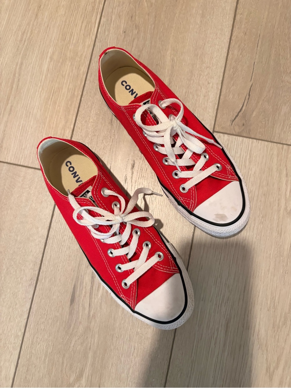 Converse Kids Red Low Top Canvas Sneakers with White Laces